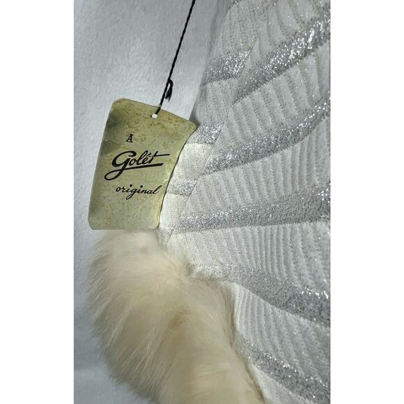 VINTAGE 60's 70's Penny Lane White Silver Brocade Coat Jacket Faux Fur Hem Sz 10 - Picture 7 of 16
